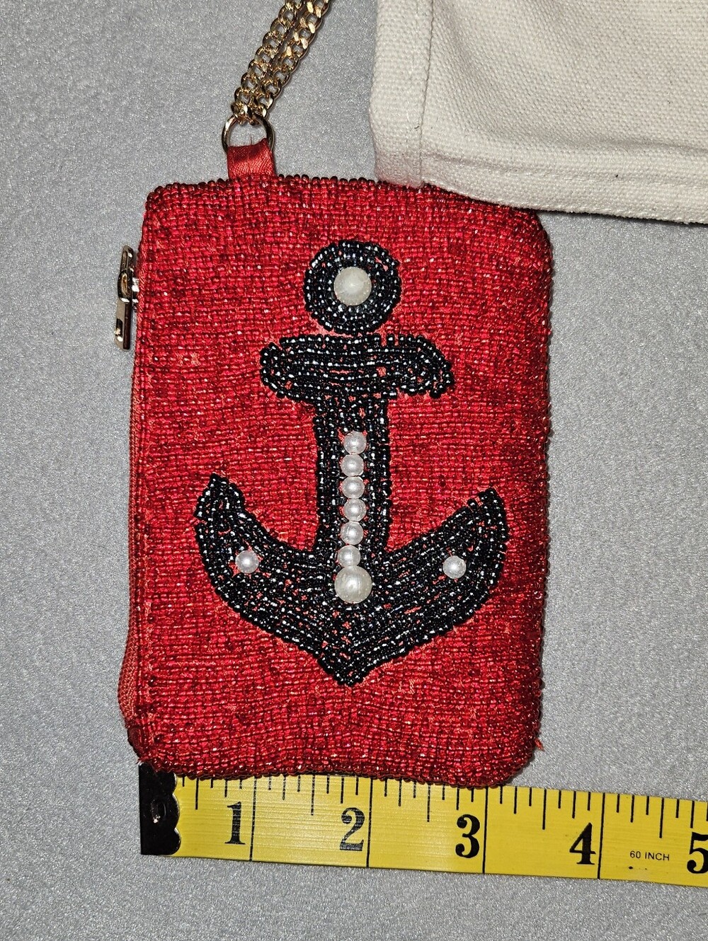 Handcrafted in India Viral NWT Beaded Canvas Mini Tote & Anchor Coin Purse Red - Picture 12 of 15